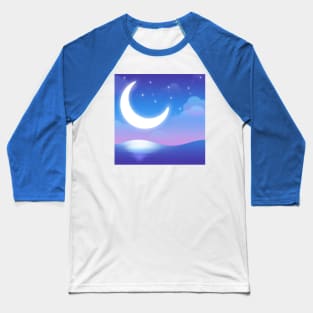 moon over ocean illustration Baseball T-Shirt